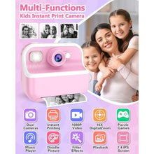 Load image into Gallery viewer, Kids Camera Instant Print, Christmas Birthday Gifts for Kids 3-12, 1080P Instant Print Camera for Kid, Toddler Camera Toy for 4 5 6 7 8 9 10 Year Old Girls Boys with 3 Rolls Paper and 32GB Card-Pink_6335
