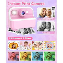 Load image into Gallery viewer, Kids Camera Instant Print, Christmas Birthday Gifts for Kids 3-12, 1080P Instant Print Camera for Kid, Toddler Camera Toy for 4 5 6 7 8 9 10 Year Old Girls Boys with 3 Rolls Paper and 32GB Card-Pink_6337
