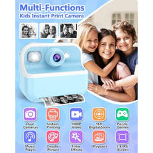 Load image into Gallery viewer, Kids Camera Instant Print, Christmas Birthday Gifts for Kids Age 3-12, HD Camera for Kids with Printing Photo Paper, Portable Toy for 4 5 6 7 8 9 10 Year Old Girl with 32GB SD Card-Blue_6296
