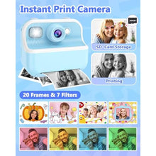 Load image into Gallery viewer, Kids Camera Instant Print, Christmas Birthday Gifts for Kids Age 3-12, HD Camera for Kids with Printing Photo Paper, Portable Toy for 4 5 6 7 8 9 10 Year Old Girl with 32GB SD Card-Blue_6298
