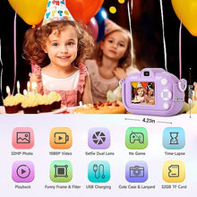 Load image into Gallery viewer, Kids Camera Toddler Toys for Girls Boys, YEEHAO 32MP Dual Lens Digital Camera for 3 4 5 6 7 8 9 Year Old Girl Christmas Birthday Gifts, 1080P Selfie Video Camera for Kids with 32GB SD Card, BrightPurple_6599
