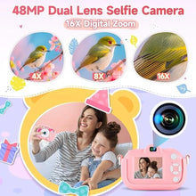Load image into Gallery viewer, Kids Camera Toys for Ages 3 4 5 6 7 8 9 Girls, 48MP Dual Lens Toddler Digital Camera Christmas Birthday Gift, Kids Selfie Camera with 32G SD Card, Silicone Cover, Pink_5954
