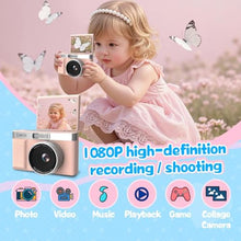 Load image into Gallery viewer, Kids Digital Camera with 180 Flip Screen, 32GB Memory Card Digital Cameras,1080P HD Point and Shoot Digital Cameras, Built in Educational Games,Ideal Gifts for Kids Boys Girls(Pink)_830

