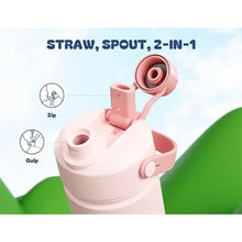 Load image into Gallery viewer, Kids Water Bottle for School: 2-in-1 Straw Spout Lid with Soft Animal Head, Leakproof, Backpack Friendly, Keep Cold 24H, Insulated cup for Sports, Playground, Holiday Gift, 18oz, (Cotton Candy), CottonCandy_5711
