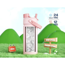 Load image into Gallery viewer, Kids Water Bottle for School: 2-in-1 Straw Spout Lid with Soft Animal Head, Leakproof, Backpack Friendly, Keep Cold 24H, Insulated cup for Sports, Playground, Holiday Gift, 18oz, (Cotton Candy), CottonCandy_5713

