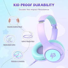 Load image into Gallery viewer, Kids Wired Headphones for School, 85/94 dB Volume Limit, Wired Over Ear Headphones for Girls Kids with Microphone, Foldable Stereo Sound 3.5mm Wire Cord for Kindle Tablet Airplane Travel, Purple_7304
