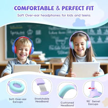 Load image into Gallery viewer, Kids Wired Headphones for School, 85/94 dB Volume Limit, Wired Over Ear Headphones for Girls Kids with Microphone, Foldable Stereo Sound 3.5mm Wire Cord for Kindle Tablet Airplane Travel, Purple_7305
