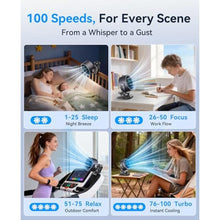 Load image into Gallery viewer, KIMMOO 4000mAh Rechargeable Portable Clip on Fan-100-Speed Touch Control, LED Display, 360 Rotate Quiet Turbo Desk Fan, Small Battery Operated USB Fan for Stroller Bed Travel Camping Golf Gym (Black)_284
