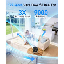 Load image into Gallery viewer, KIMMOO USB Desk Fan for Bedroom, 199 Speeds Turbo Airflow, Portable Fan with Ice Cooling, Digital Display Quiet Table Fan, 270 Rotating Small Rechargeable Battery Desktop Fans for Home Office (Black)_193
