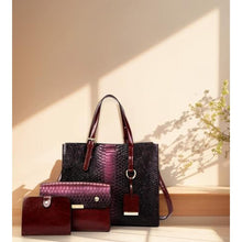 Load image into Gallery viewer, KingTo Crocodile Embossed Tote Handbags for Women, 3 pcs Satchel Set, Bburgundy_1779
