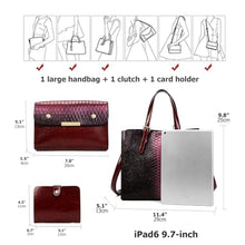 Load image into Gallery viewer, KingTo Crocodile Embossed Tote Handbags for Women, 3 pcs Satchel Set, Bburgundy_1780
