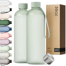 Load image into Gallery viewer, KIVY Large Water Bottle 50oz [Lightweight &amp; Shatterproof] Fits Backpack &amp; Cupholder for Travel, Sports, School - Green water bottle no straw - 1.5 Liter water bottles - 50oz Water bottle, LightGreen_1
