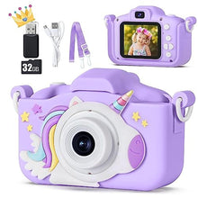 Load image into Gallery viewer, KIZJORYA Upgraded 48MP Kids Camera for Girls Boys 3-12, Video Selfie Camera-Christmas Birthday Gift for Toddler, HD Digital Camera Toy for Child with 32GB SD Card &amp; Silicone Cover (Purple)_1
