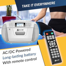 Load image into Gallery viewer, KLIM CD Player &amp; Cassette Tape Player, Bluetooth Boombox, AM/FM Radio, Stereo Sound, Remote, CD and Cassette Combo, Tape Recording, USB Drive, AUX, AC/DC Powered - White_5
