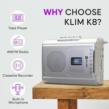 Load image into Gallery viewer, KLIM K8 Cassette Tape Player Portable - Cassette Recorder - NEW Version - AM/FM - Built-in Microphone &amp; Speaker - Headphone Jack &amp; Earphones - Silver_172
