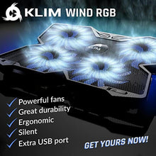 Load image into Gallery viewer, KLIM Wind Laptop Cooling Pad - More Than 500 000 Units Sold - New Version - The Most Powerful Rapid Action Cooling Fan - Laptop Stand with 4 Cooling Fans at 1200 RPM - USB Fan - PS5 PS4 - RGB_775
