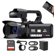 Load image into Gallery viewer, KLIOMAX 4K/6K Video Camera Camcorder 64MP Vlogging Camera for YouTube, 60FPS, 18X Zoom, WiFi, Webcam Includes Mic, Stabilizer, 64GB Card &amp; Remote, BLACK_1
