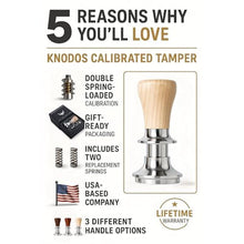 Load image into Gallery viewer, KNODOS Tamper 58mm Auto-Leveling Calibrated Spring Loaded Design Stainless Steel Ripple Base 58 mm Espresso Tamper Tool with 20lb / 25lb / 30lbs Replacement Springs, Maple_5811
