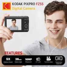 Load image into Gallery viewer, KODAK PIXPRO FZ55 16MP Digital Point &amp; Shoot Camera, 5X Optical Zoom, 28mm Wide Angle, 1080P Full HD Video, Bundle with 32GB SD Card, Protective Case, and Hi-Speed Card Reader (Red)_635
