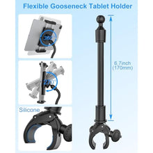 Load image into Gallery viewer, Kolasels Gooseneck Tablet Holder for Spin Bike, Stationary Bicycle, Wheelchair, Treadmill, Indoor Bike, Peloton, Elliptical, Tablet Mount Clamp for iPad Pro, Air, Mini, Galaxy Tabs, 4.7-12.9" Tablets, Black_3390
