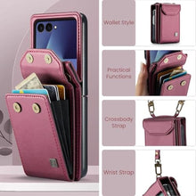 Load image into Gallery viewer, Konstreet for Samsung Galaxy Z Flip 7 Case Crossbody Retro PU Leather Flip Case with Magnetic Closure and Card Holder Strap Wristlet for Men Women (Red)_3524
