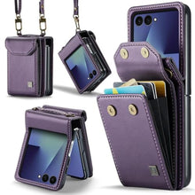 Load image into Gallery viewer, Konstreet for Samsung Galaxy Z Flip 7 Case Crossbody Retro PU Leather Flip Case with Magnetic Closure and Card Holder Strap Wristlet for Men Women (Purple)_1

