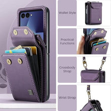 Load image into Gallery viewer, Konstreet for Samsung Galaxy Z Flip 7 Case Crossbody Retro PU Leather Flip Case with Magnetic Closure and Card Holder Strap Wristlet for Men Women (Purple)_3626
