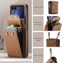 Load image into Gallery viewer, Konstreet for Samsung Galaxy Z Flip 7 Case Crossbody Retro PU Leather Flip Case with Magnetic Closure and Card Holder Strap Wristlet for Men Women (Brown)_3512
