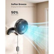Load image into Gallery viewer, Koonie 8'' Wall Mount Fan, Quiet Small Fan with Timer, 8.2ft Wired Remote, BlackFan_7356
