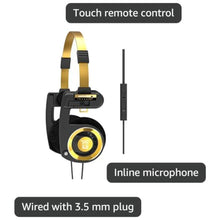 Load image into Gallery viewer, Koss Porta Pro Limited Edition Black Gold On-Ear Headphones, in-Line Microphone, Volume Control and Touch Remote Control, Includes Hard Carrying Case, Wired with 3.5mm Plug, Black and Gold, BlackGold_7870
