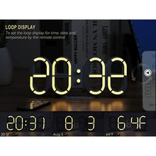 Load image into Gallery viewer, KOSUMOSU Digital Clock 3D Led Wall Clock 9.7" Desk Clock Led Clock for Living Room Bedroom,Remote Control 12/24H Temperature Nightlight Large Display, inLedClockwarmLight_6891
