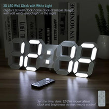 Load image into Gallery viewer, KOSUMOSU Wall Clock 15" 3D LED Digital Clock for Bedroom,Large Digital Wall Clock for Living Room Decor,Modern Aesthetic Led Clock with Remote Control, inWallClockwhiteLight_6836
