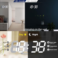 Load image into Gallery viewer, KOSUMOSU Wall Clock 15" 3D LED Digital Clock for Bedroom,Large Digital Wall Clock for Living Room Decor,Modern Aesthetic Led Clock with Remote Control, inWallClockwhiteLight_6837
