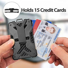 Load image into Gallery viewer, kullder Men's Minimalist Wallet with AirTag Holder, Black, RFID Blocking, Aluminum, Kickstand, Holds up to 15 Cards, Bi-Fold, Faux Leather_3092

