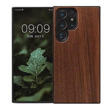 Load image into Gallery viewer, kwmobile Real Wood Case Compatible with Samsung Galaxy S23 Ultra Case - Hard Wooden Cover w/TPU Bumper - Dark Brown, darkbrown_945
