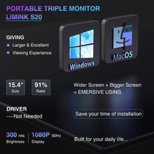 Load image into Gallery viewer, L LIMINK S20 15.4" Triple Portable Monitor for 15.6-18.5" Laptops | 1080P IPS HDR Dual Freestanding Narrow-Bezel Laptop Screen Extender | Compatible with MacOS &amp; Windows | Powered by USB-C &amp; HDMI, black_1556
