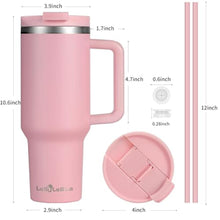 Load image into Gallery viewer, Labulabla 40oz Tumbler with Handle,Double Wall Vacuum Reusable Stainless Steel Insulated Water Bottle,With Leak Proof lid and Straw for Iced or Cold Beverages (light pink), LightPink_5170
