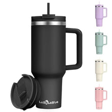 Load image into Gallery viewer, Labulabla 40oz Tumbler with Handle,Double Wall Vacuum Reusable Stainless Steel Insulated Water Bottle,With Leak Proof lid and Straw for Iced or Cold Beverages (Black)_1
