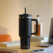 Load image into Gallery viewer, Labulabla 40oz Tumbler with Handle,Double Wall Vacuum Reusable Stainless Steel Insulated Water Bottle,With Leak Proof lid and Straw for Iced or Cold Beverages (Black)_5125
