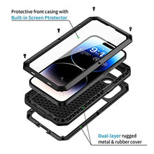 Load image into Gallery viewer, Lanhiem for iPhone 14 Pro Max Metal Case, Heavy Duty Shockproof Rugged Case with Built-in Glass Screen Protector, 360 Full Body Protective Cover for 14 Pro Max 6.7 inch, Black_8157
