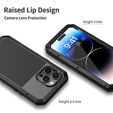 Load image into Gallery viewer, Lanhiem for iPhone 14 Pro Max Metal Case, Heavy Duty Shockproof Rugged Case with Built-in Glass Screen Protector, 360 Full Body Protective Cover for 14 Pro Max 6.7 inch, Black_8159
