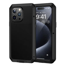 Load image into Gallery viewer, Lanhiem for iPhone 15 Pro Metal Case, Heavy Duty Shockproof Tough Rugged Case with Built-in Glass Screen Protector, 360 Full Body DustProof Protective Cover for iPhone 15 Pro 6.1", Black_1
