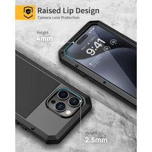 Load image into Gallery viewer, Lanhiem for iPhone 15 Pro Metal Case, Heavy Duty Shockproof Tough Rugged Case with Built-in Glass Screen Protector, 360 Full Body DustProof Protective Cover for iPhone 15 Pro 6.1", Black_7438
