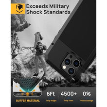 Load image into Gallery viewer, Lanhiem for iPhone 15 Pro Metal Case, Heavy Duty Shockproof Tough Rugged Case with Built-in Glass Screen Protector, 360 Full Body DustProof Protective Cover for iPhone 15 Pro 6.1", Black_7439

