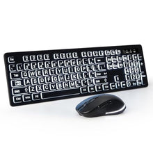 Load image into Gallery viewer, Large Print Backlit Wireless Keyboard and Mouse, 2.4G Full Size Keyboard and Mouse Combo with Big Letters and Backlight Key, Easy to See Big Letters, Light Up Keyboard for Windows, PC, Laptop, Desktop, Black_1
