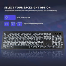 Load image into Gallery viewer, Large Print Backlit Wireless Keyboard and Mouse, 2.4G Full Size Keyboard and Mouse Combo with Big Letters and Backlight Key, Easy to See Big Letters, Light Up Keyboard for Windows, PC, Laptop, Desktop, Black_6556
