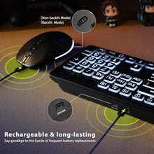 Load image into Gallery viewer, Large Print Backlit Wireless Keyboard and Mouse, 2.4G Full Size Keyboard and Mouse Combo with Big Letters and Backlight Key, Easy to See Big Letters, Light Up Keyboard for Windows, PC, Laptop, Desktop, Black_6557
