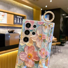 Load image into Gallery viewer, Lastma for Samsung Galaxy S24 Ultra Case 6.8" Cute with Wrist Strap Kickstand Glitter Bling Cartoon IMD Soft TPU Shockproof Protective Phone Case Cover for Girls and Women - Green Flower, GreenFlower_2233
