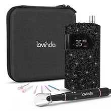 Load image into Gallery viewer, Lavinda Professional Electric Nail Drill Kit, 35000RPM Cordless Portable Machine for Acrylic Gel Nails, Rechargeable E File With Black Rhinestones, Manicure Tools (Black), BlackSwan_1
