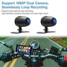 Load image into Gallery viewer, LBW Premium Motorcycle Dash Cam DVR: Wireless Motorcycle Carplay &amp; Android Auto, TPMS, 1080P HD Dash Cam Front and Rear, 5.5" Touch Screen, Bluetooth, Waterproof, 128GB TF Card, Siri &amp; Google Voice, Black_1188
